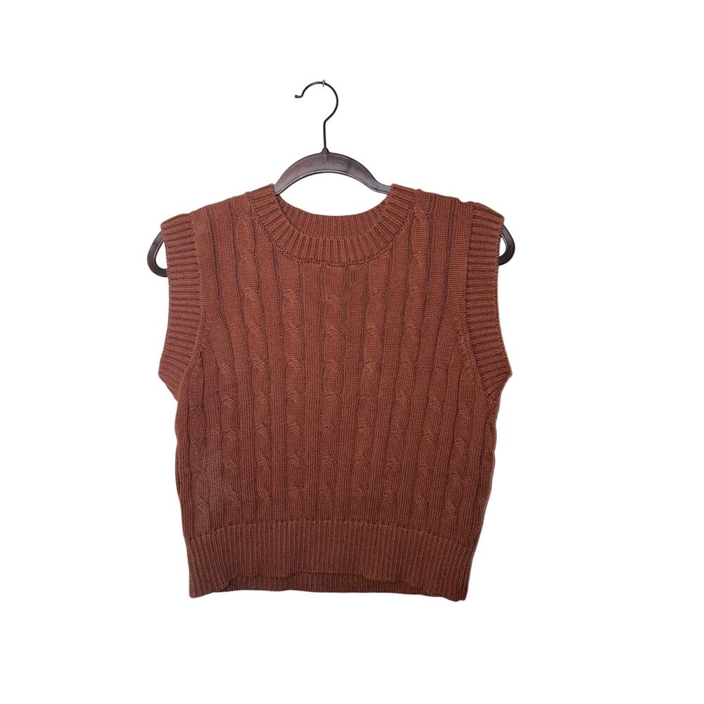 Forever 21 Women’s Small Brown Cable Knit Sweater Vest 100% Cotton